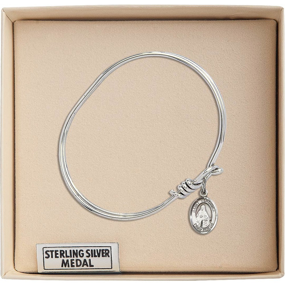 Youth 5 3/4" Rhodium Plated Bangle Bracelet with St. Veronica Medal Charm - Image 3