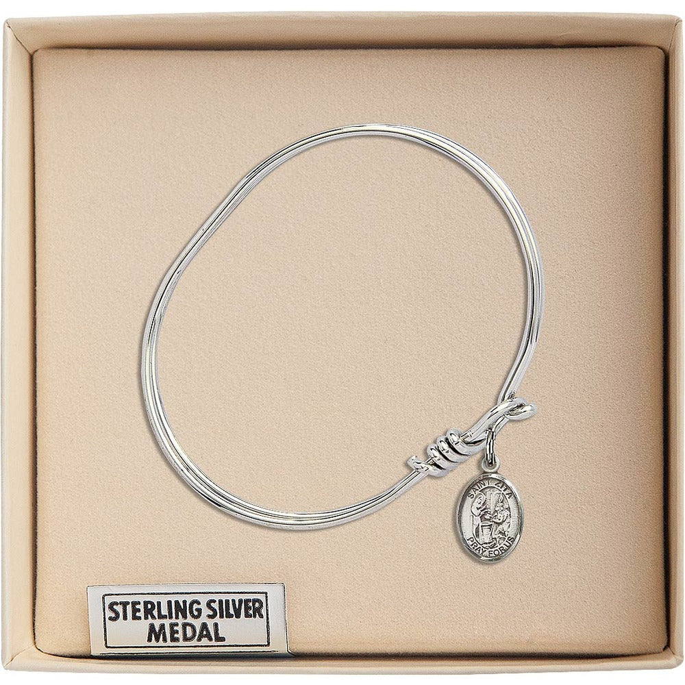 Youth 5 3/4" Rhodium Plated Bangle Bracelet with St. Zita Medal Charm - Image 3
